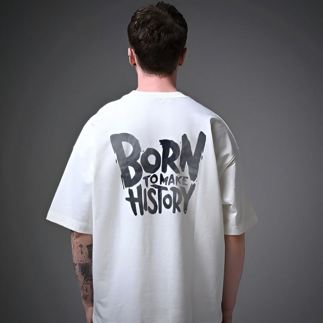Nuvair Oversized Born To Make History Tee – White | Unisex