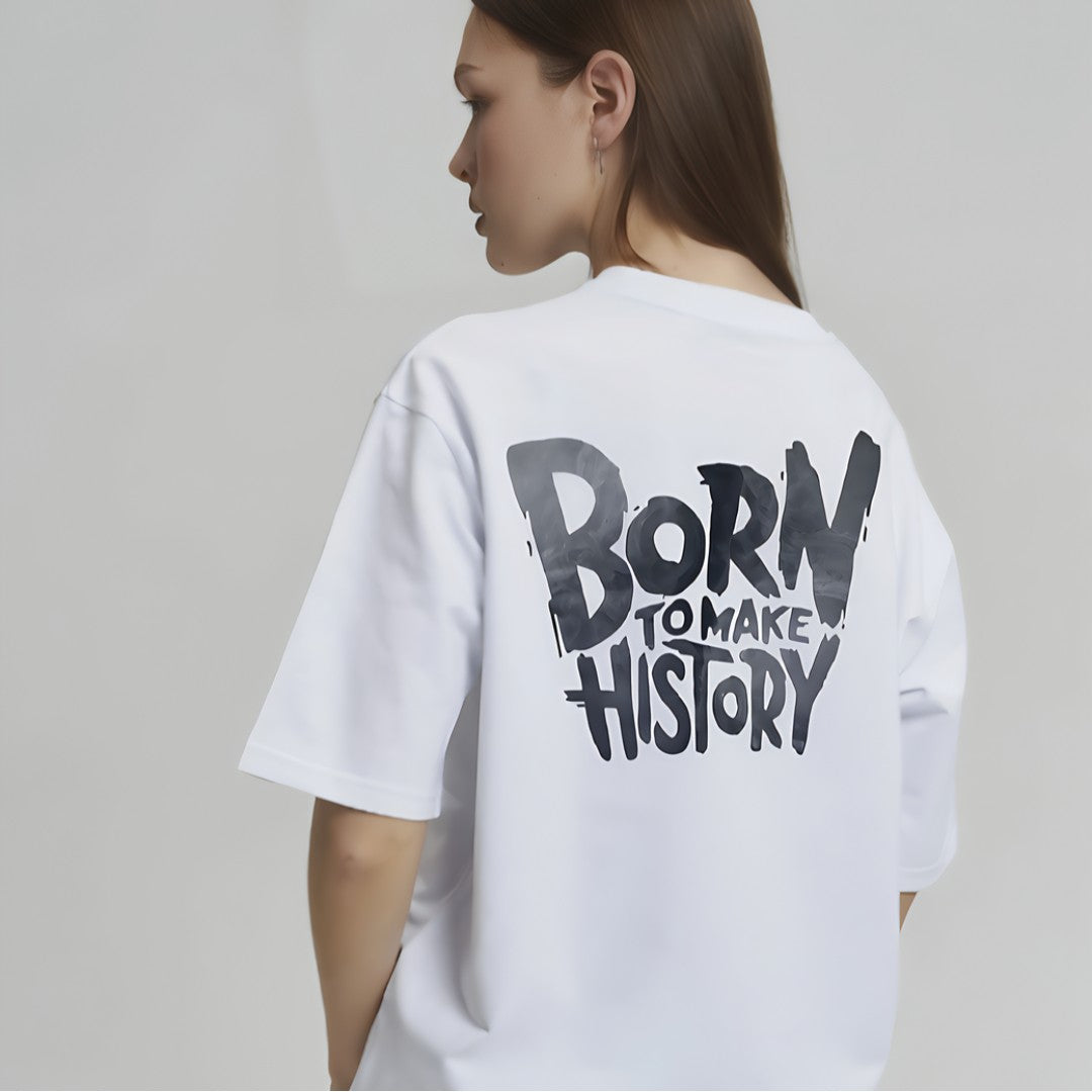 Nuvair Oversized Born To Make History Tee – White | Unisex